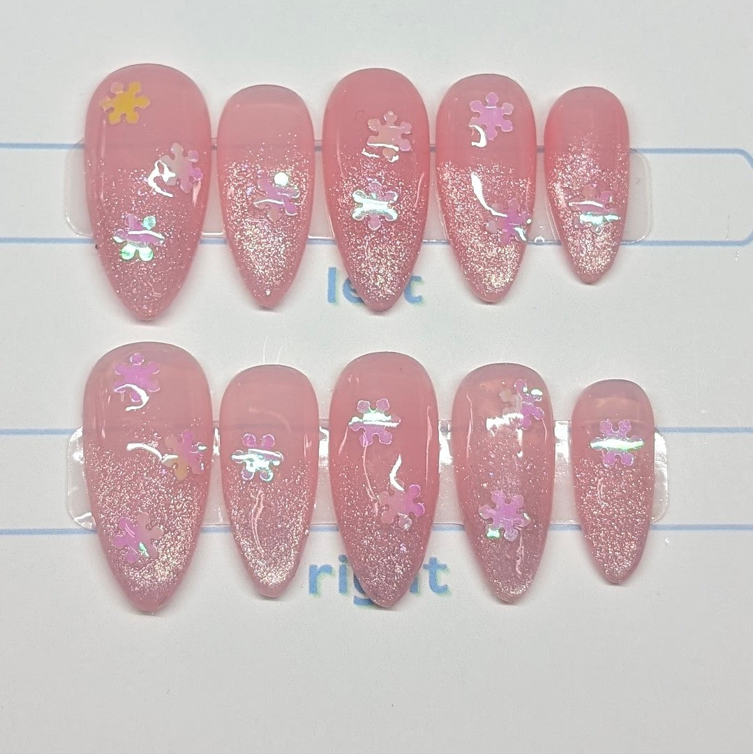 Pink Cat-Eye Snowflakes